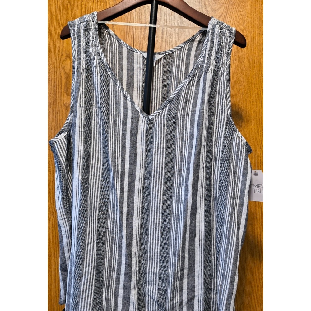Womens Time And Tru Size XXXL 22 Gray/White Core Striped Tank NWT
